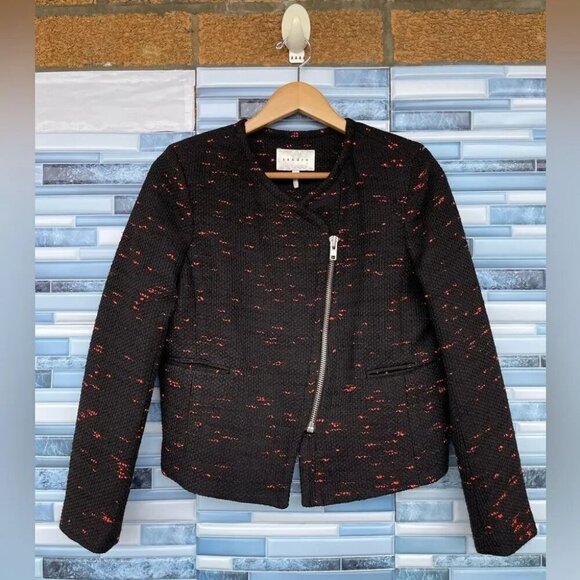 Sandro Veritage Tweed Jacket in Black 40/8 - Picture 2 of 12